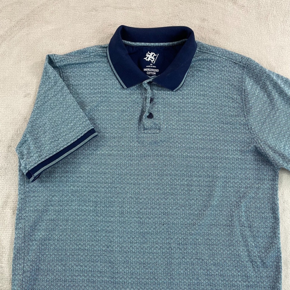 Banana Republic Mercerized Cotton Polo Shirt Men Medium Blue Geometric AOP Prepp